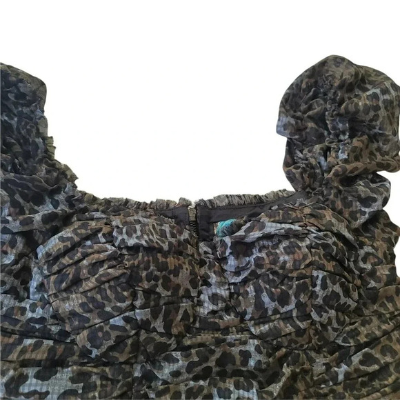 Forever 21 Ruched Frill Mini Dress Animal Print Ruffle Hem Off Shoulder Size S/P - Picture 9 of 11